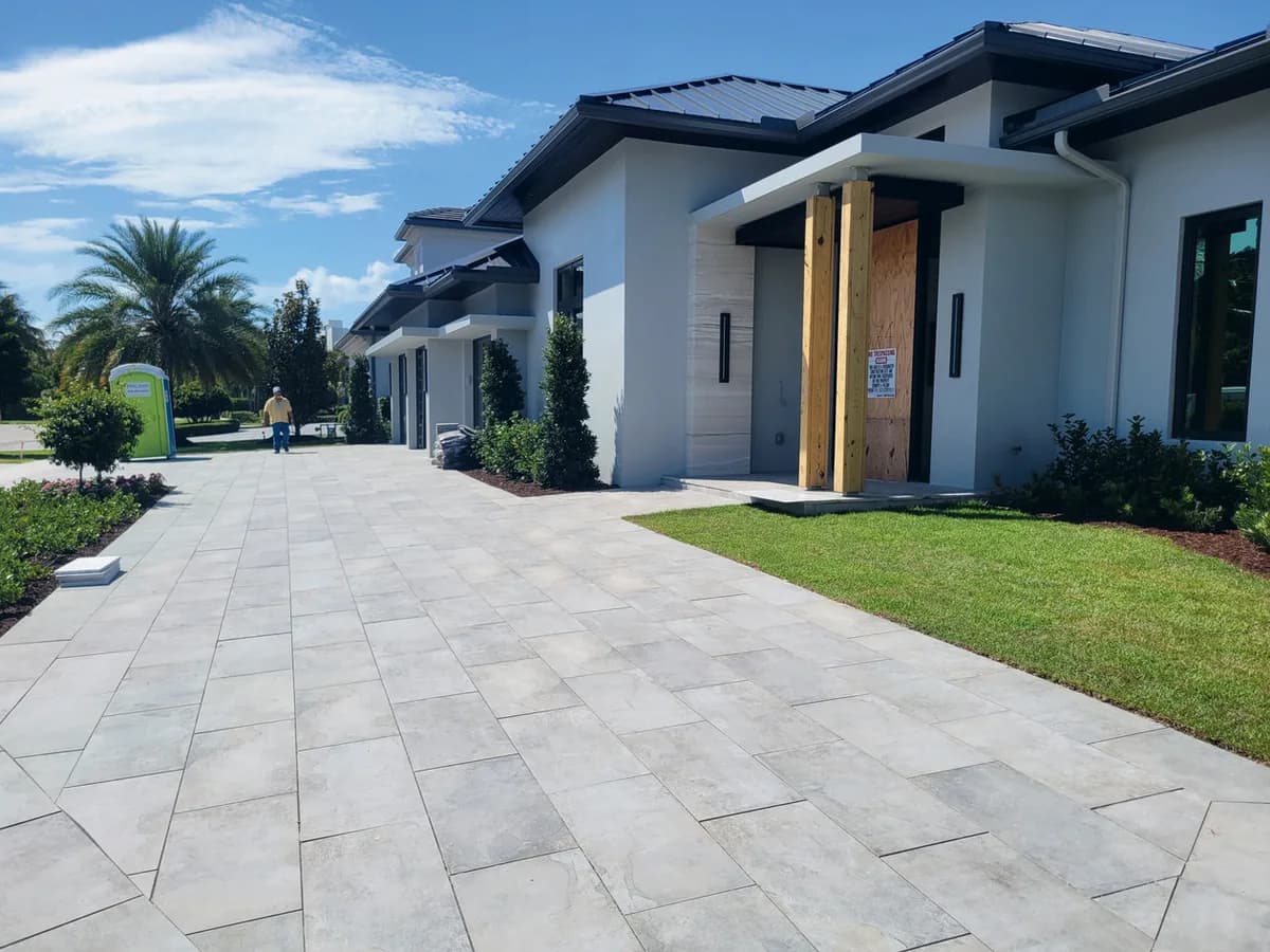 French Limestone porcelain pavers installed on a Florida pool deck by EC Paver Solutions
