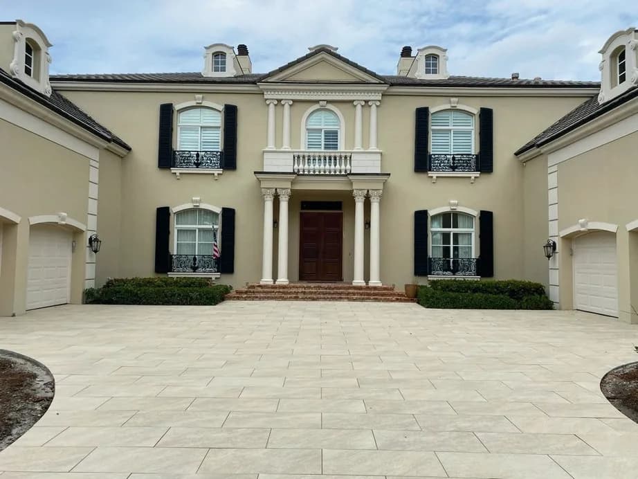 Quartz Beige porcelain pavers installed on a Florida outdoor living space by EC Paver Solutions