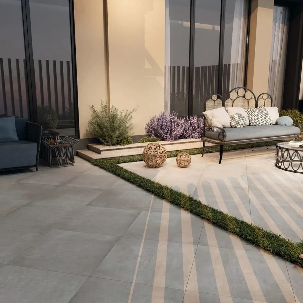 Sandstone Beige porcelain pavers installed on a Florida outdoor living space by EC Paver Solutions