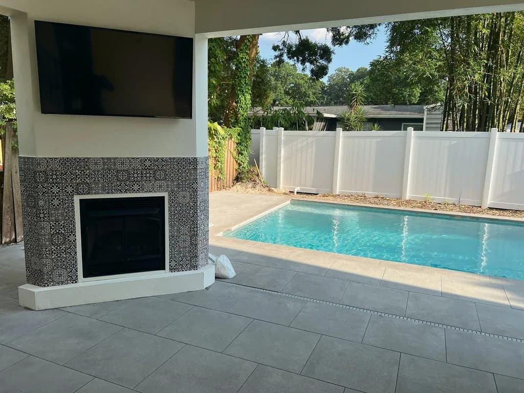 Sandstone Grey porcelain pavers installed on a Florida pool deck by EC Paver Solutions