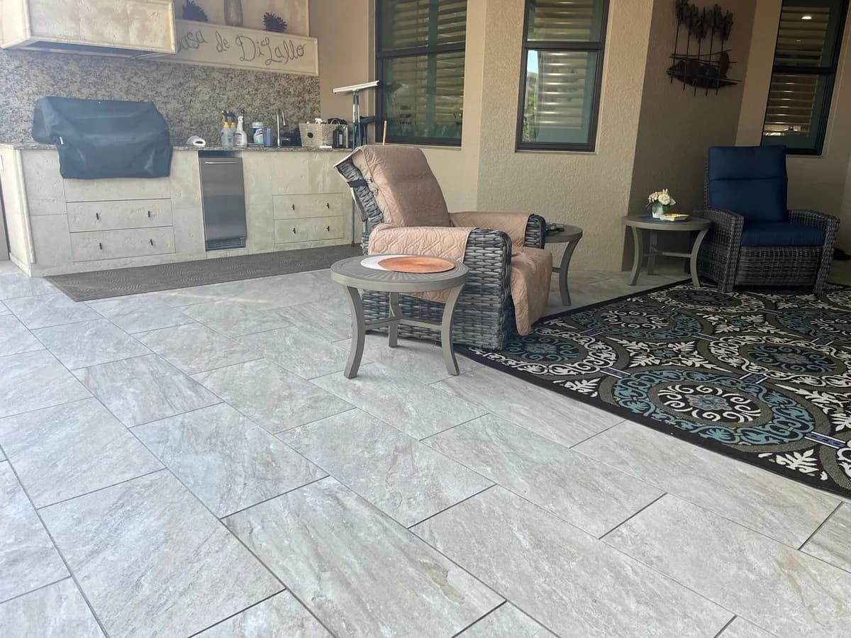 Sierra Sand porcelain pavers installed on a Florida outdoor living space by EC Paver Solutions