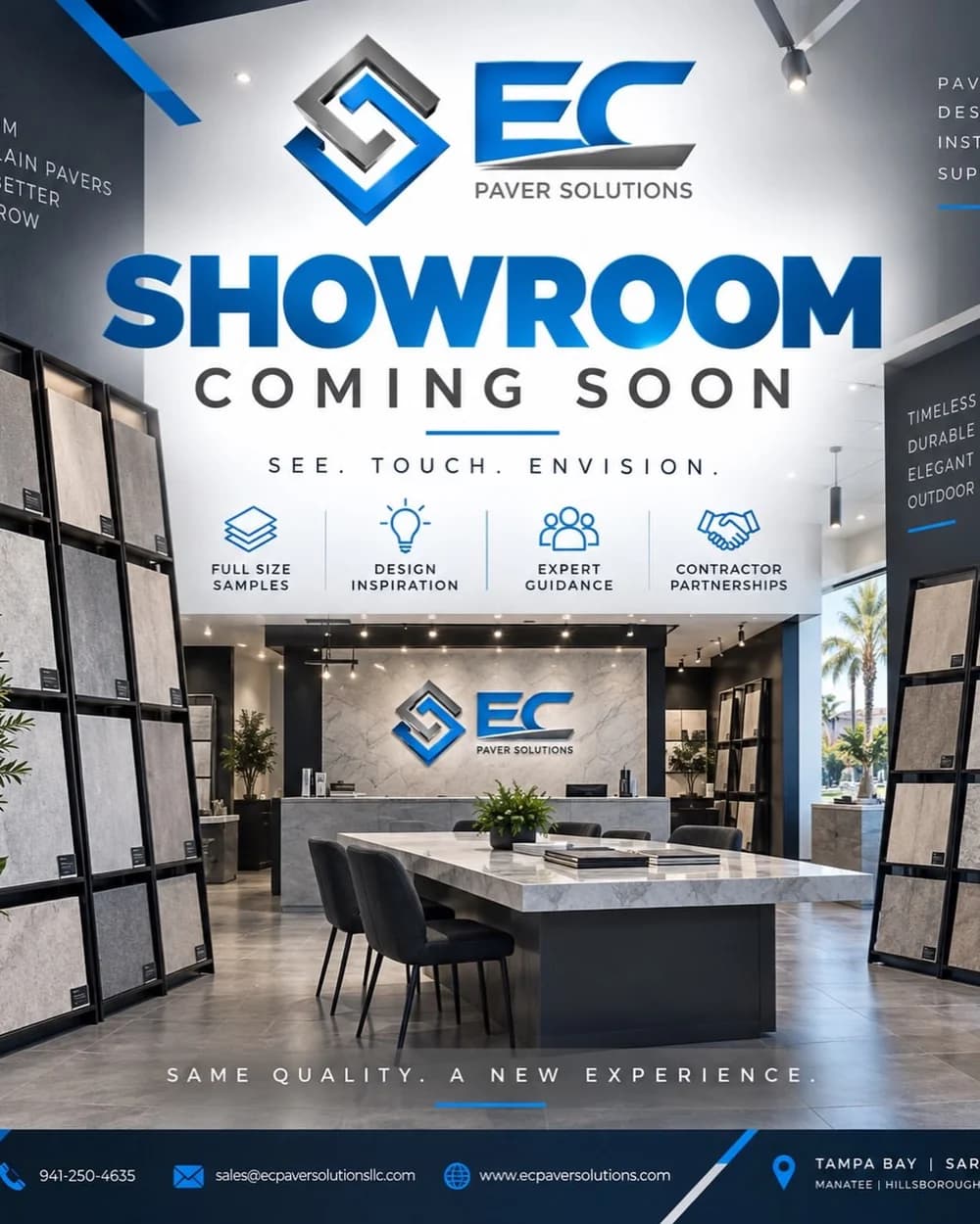 EC Paver Solutions showroom coming soon — full-size samples, design inspiration, expert guidance and contractor partnerships