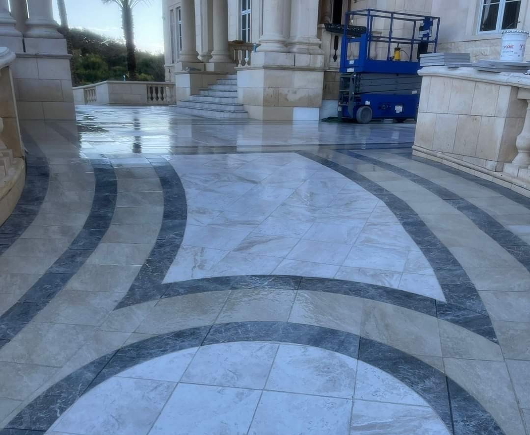 Custom decorative porcelain pavers geometric pattern outdoor flooring — EC Paver Solution Florida
