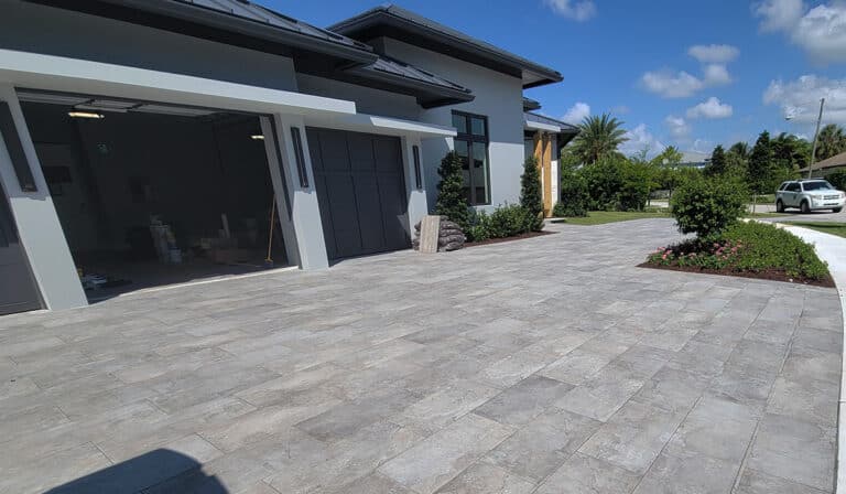 French Limestone 3CM Porcelain Pavers installed on a Florida pool deck by EC Paver Solutions